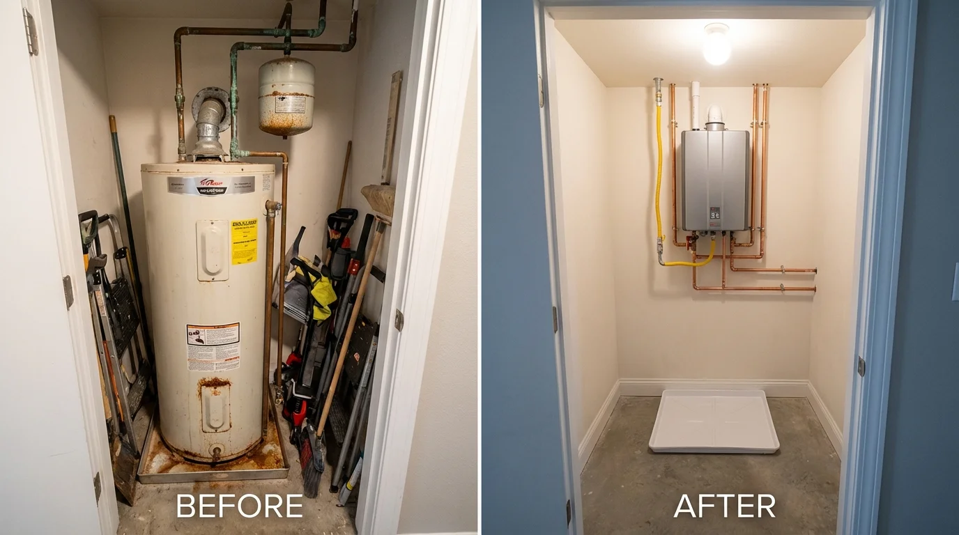 Tank water heater versus wall-mounted tankless unit comparison for Marion, AR homeowners